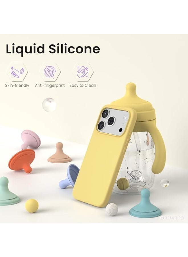 جراب متوافق مع iPhone 17 Pro Max مقاس 6.9 بوصة، غطاء واقٍ رفيع من السيليكون السائل الناعم والمطاط المقاوم للصدمات مع بطانة من الألياف الدقيقة المضادة للخدش (أصفر) - Image 3